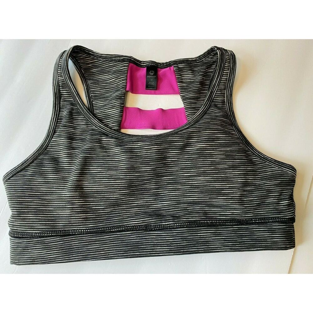 90 Degree By Reflex Black/Gray/Purple Combo Sports Bra Medium Ladder Back